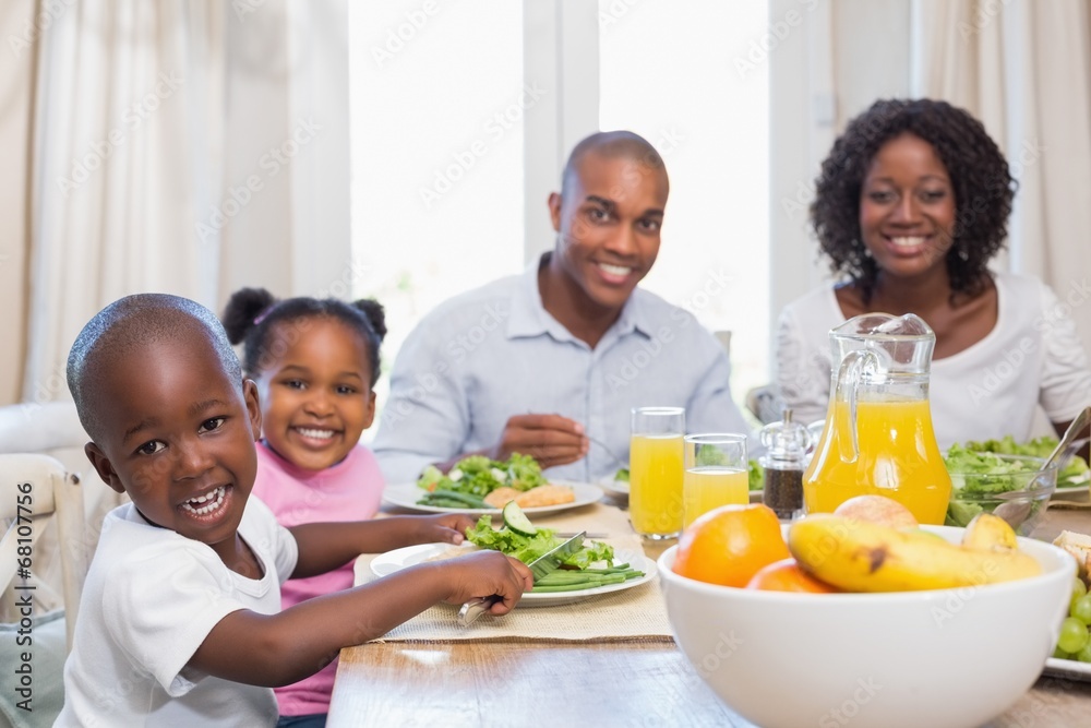 Happy family enjoying a healthy meal together