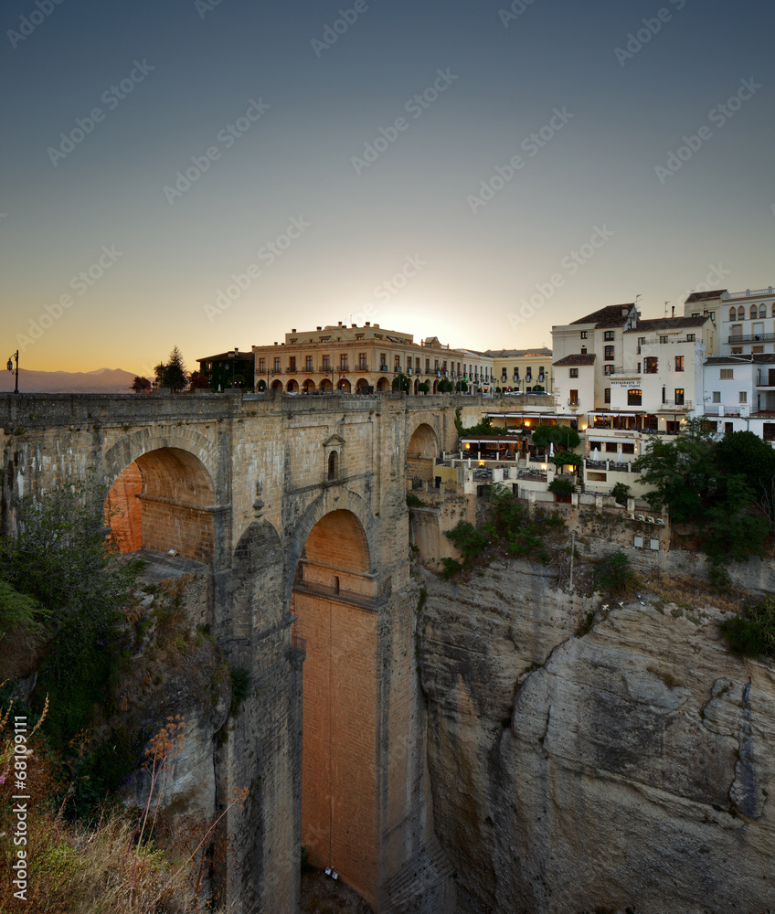 New Bridge in the village of Ronda in Andalusia Spain at evening