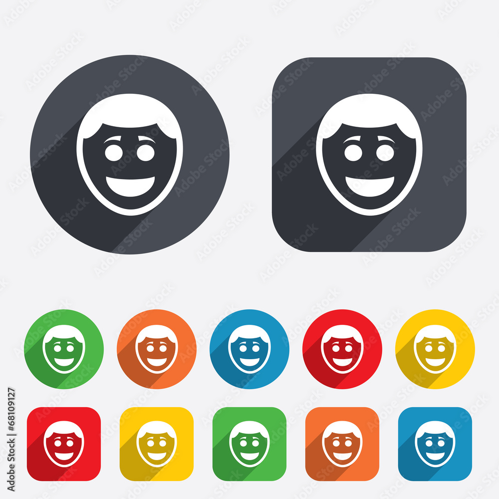 Fototapeta premium Smile face icon. Smiley with hairstyle symbol.