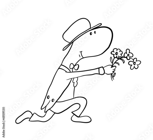 man gives flowers, vector illustration