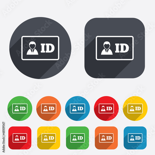 ID card sign icon. Identity card badge symbol.