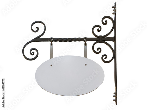 Obraz na plátne Blank vintage shop sign with iron wall mount isolated