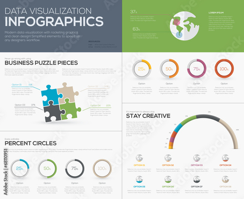 Modern data visualization infographics with jigsaw puzzle pieces