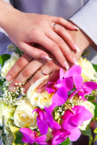 Wedding bouquet of happy newlyweds © hramovnick