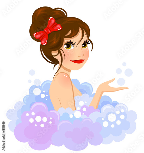 pretty girl enjoying a bath full of foam