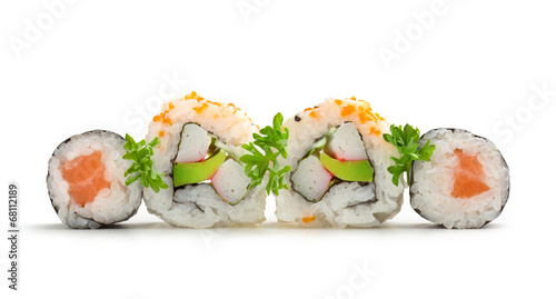 salmon sushi maki and california rolls