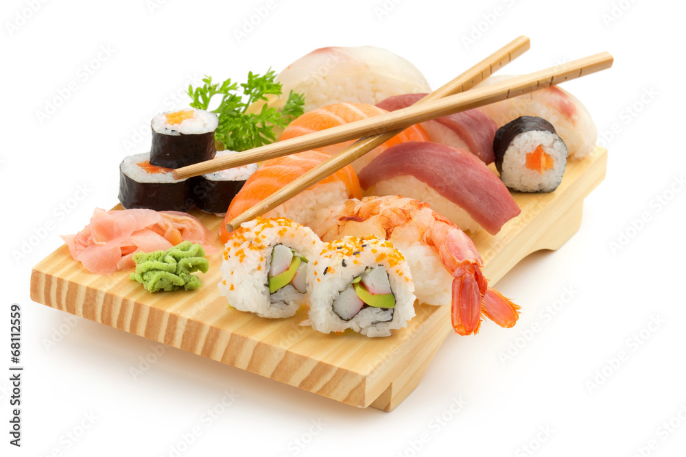 japanese sushi plate - obrazy, fototapety, plakaty 