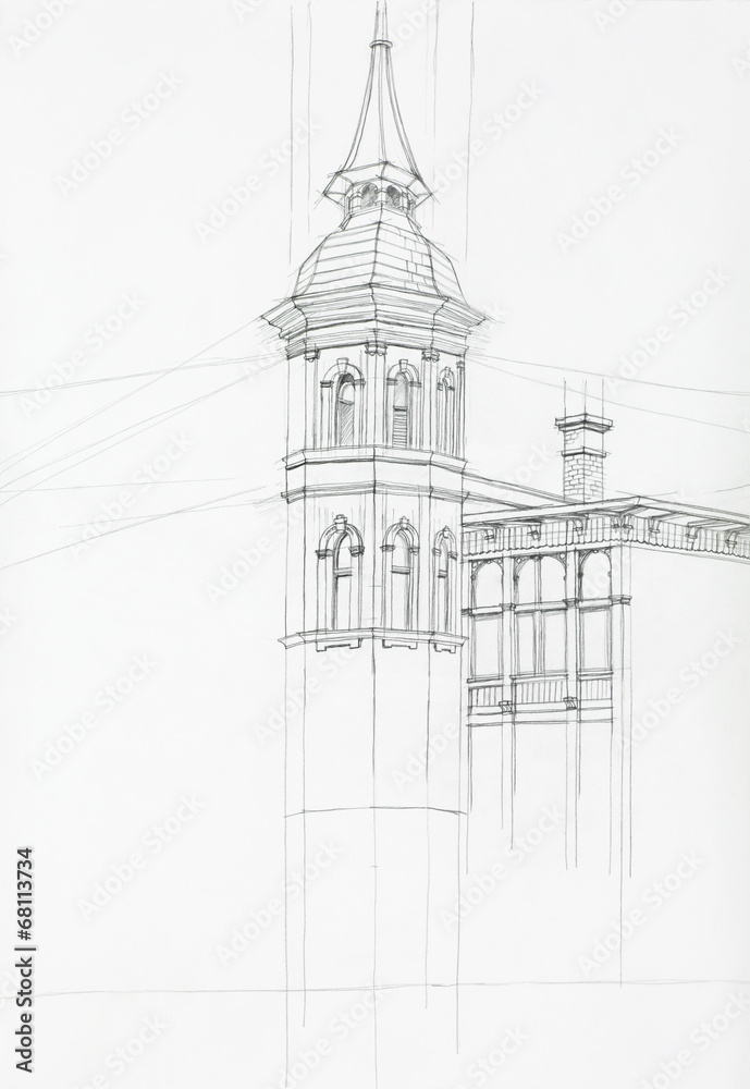 architectural drawing of tower building