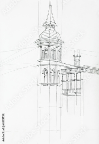 architectural drawing of tower building