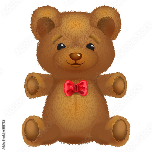 Teddy bear vector brown with a red bow.