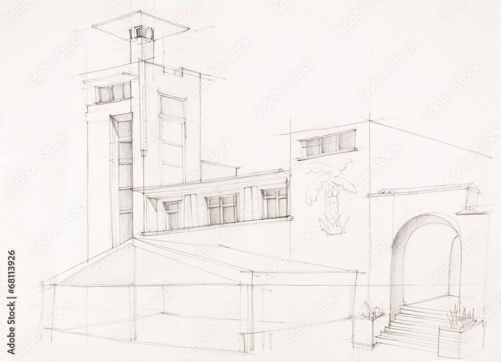 holiday building, architectural sketch