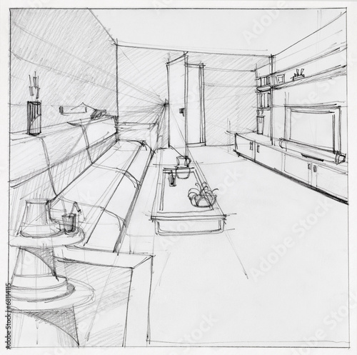 drawing of interior living room