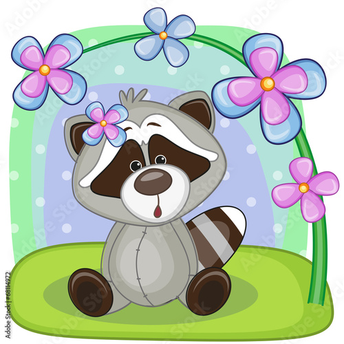 Raccoon with flowers