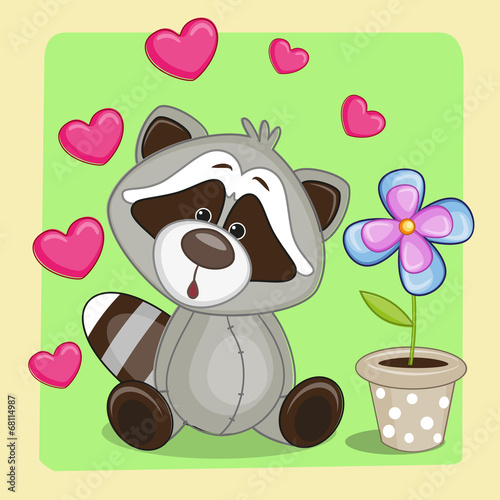 Raccoon with heart and flower
