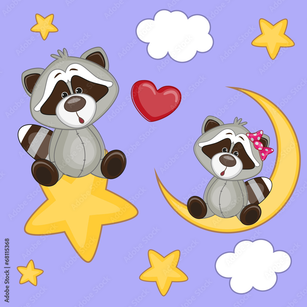 Naklejka premium Lovers Raccoons