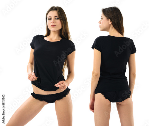 Sexy woman with blank black shirt and panties
