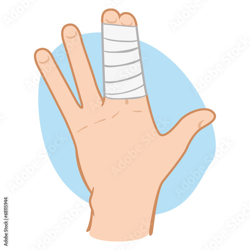 First Aid dressing with bandages on fingers
