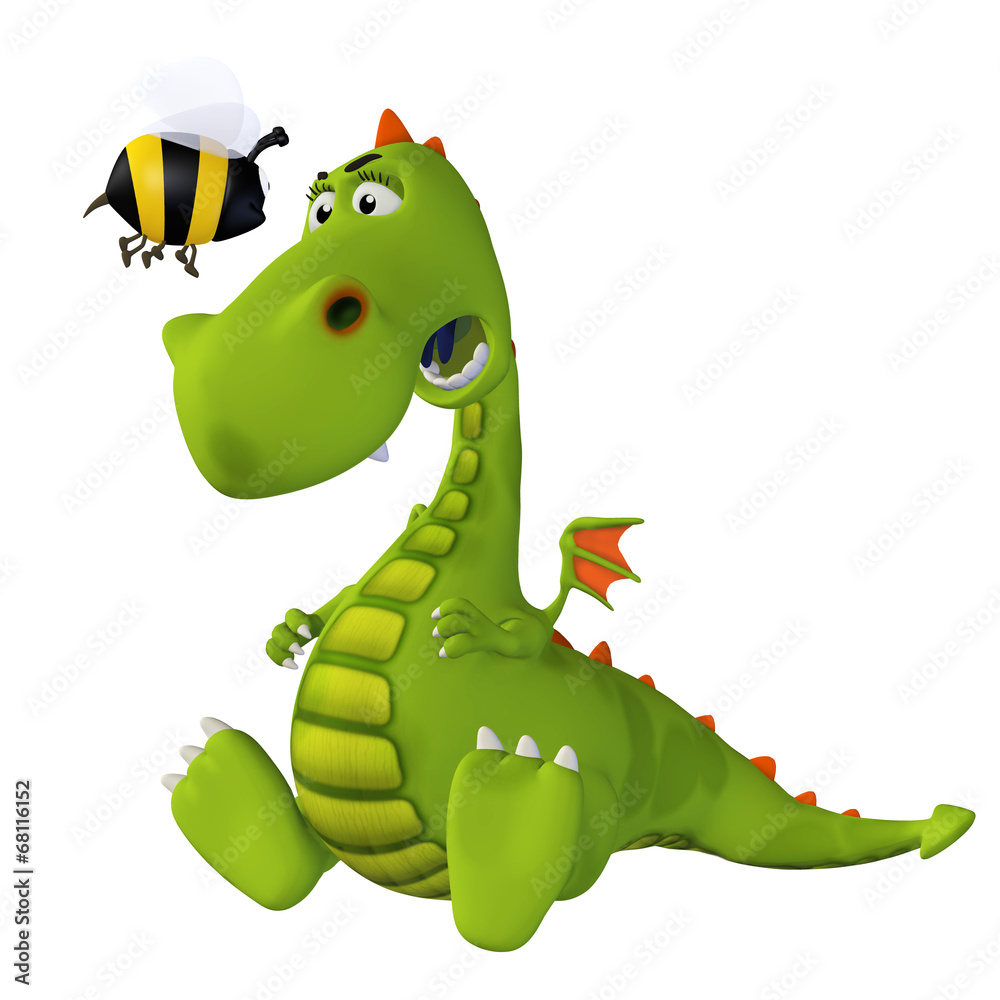 Fototapeta premium cartoon dragon with a bee