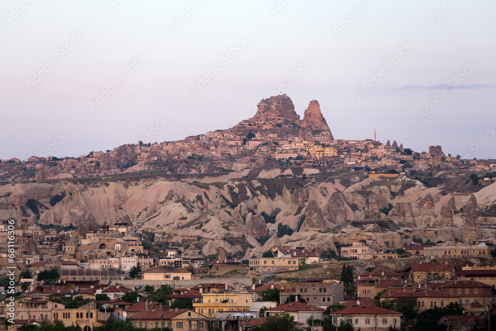 view of Goreme in Cappadocia at sunrise