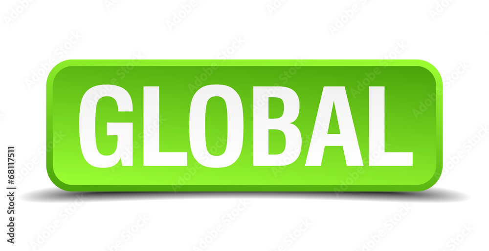 Global green 3d realistic square isolated button Global green 3d realistic square isolated button