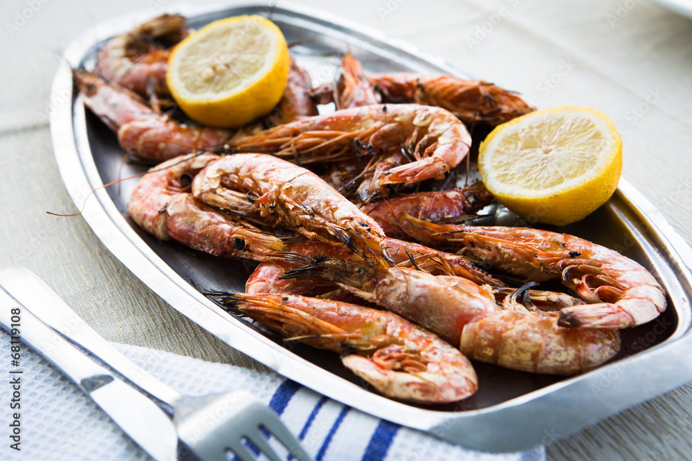 Grilled shrimps on a plate Grilled shrimps on a plate