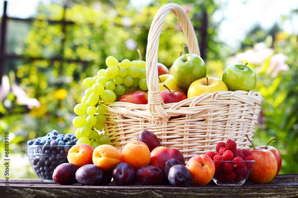 Obraz premium Świeże dojrzałe organicznie owoc w ogródzie. Zbilansowana dieta