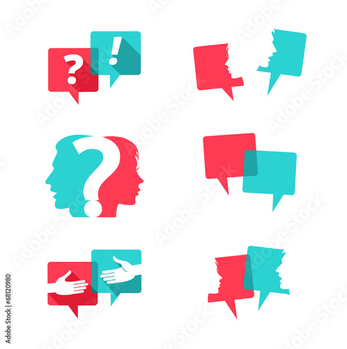 Set of speech bubbles with people and question mark