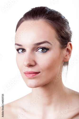 Woman with blue cat eye make-up