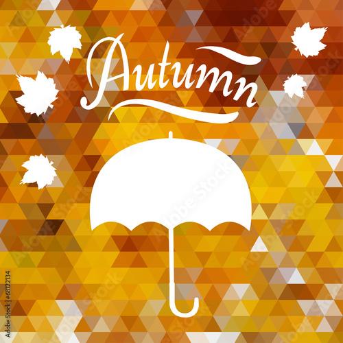 Umbrella and text on yellow colored triangle background