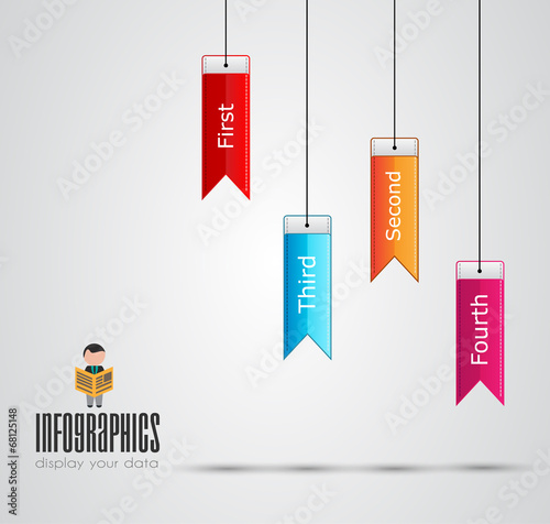 Infographic design template with paper tags.