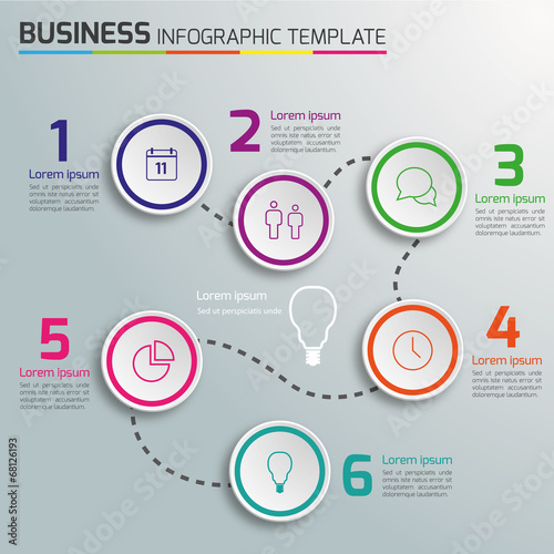 6-Step way process infographics light vector background
