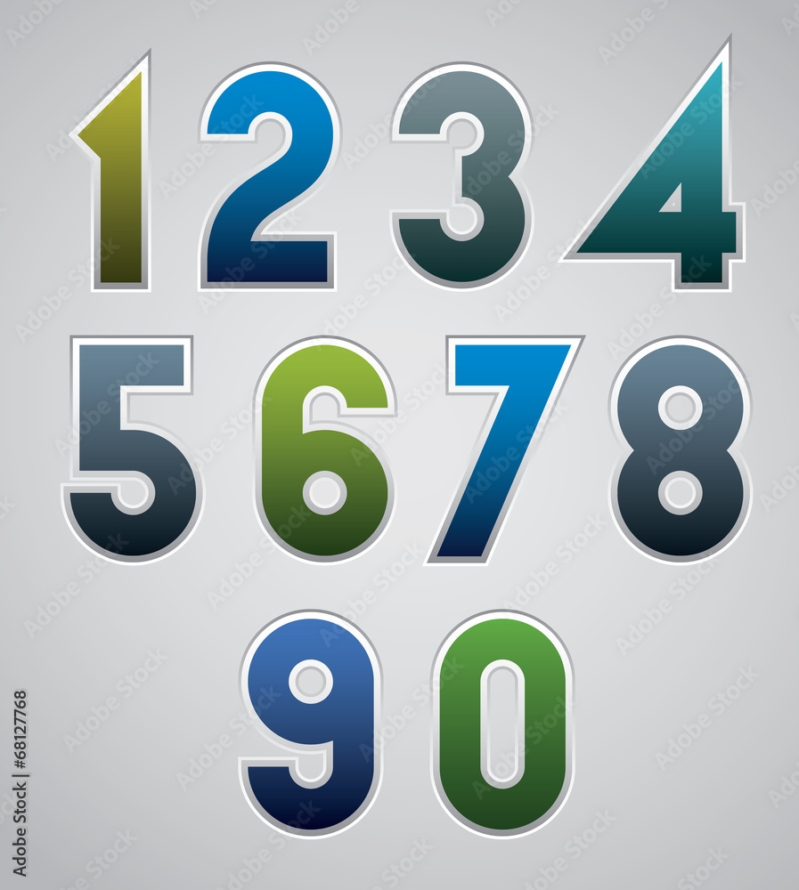 Vector numbers, bold numerals, web buttons style.