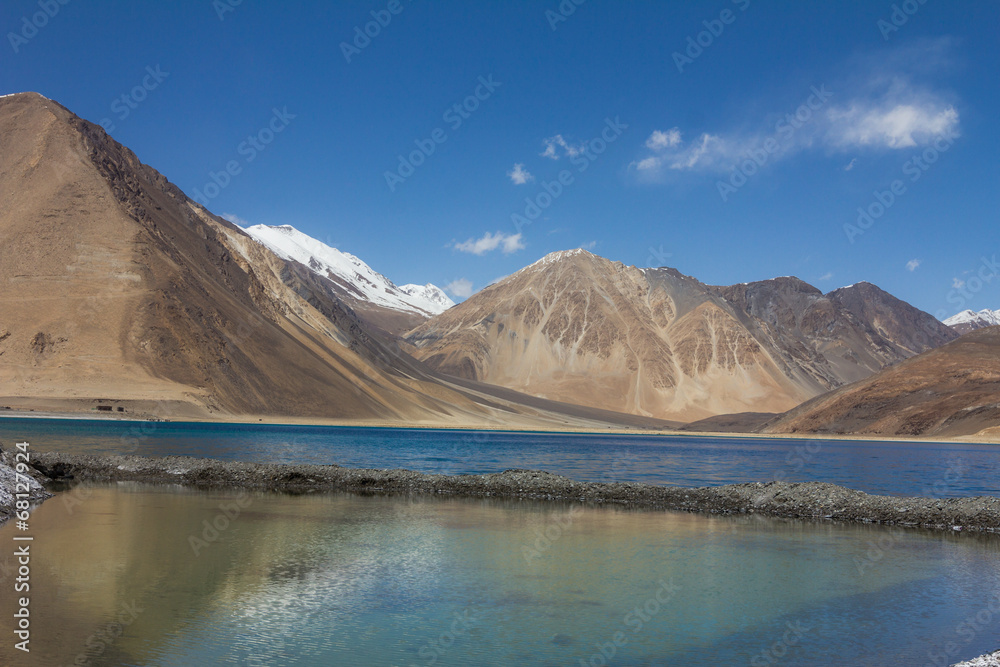 Pangong lake. A beautiful lake in border of China and Kashmiri