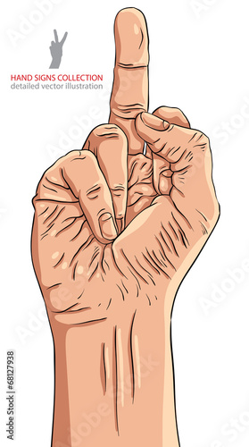 Middle finger hand sign, detailed vector illustration.