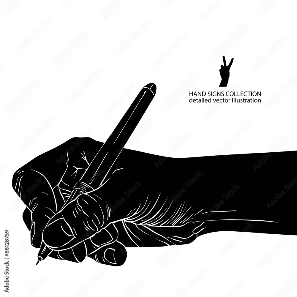 Hand writing with pen, detailed black and white vector Stock Vector