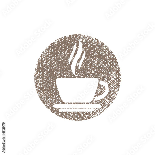 Cup of coffee icon with hand drawn lines texture.
