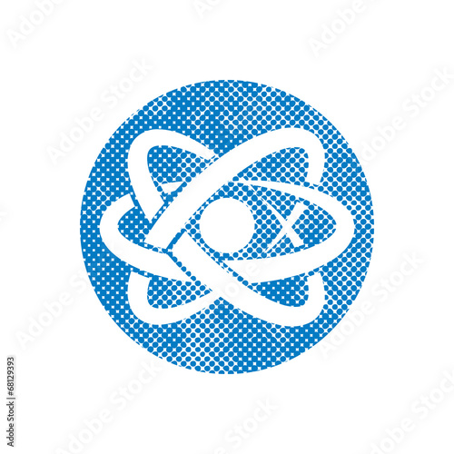 Atom part vector icon with pixel print halftone dots texture.