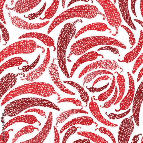 Red Hot Chilly Peppers seamless pattern, Mexican food theme seam