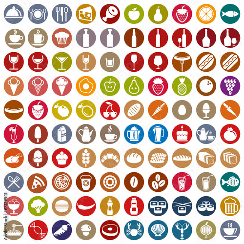 100 food and drink icons set.