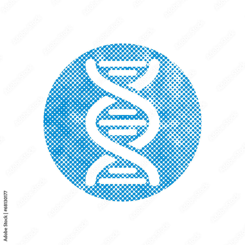 DNA vector icon with pixel print halftone dots texture.