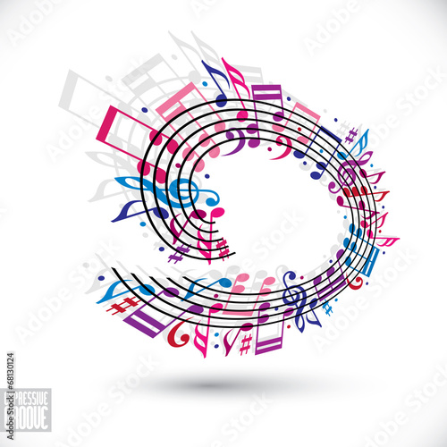 Pink and violet music background with clef and notes.