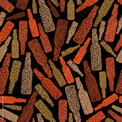 Pub theme seamless background, Beer bottles seamless pattern