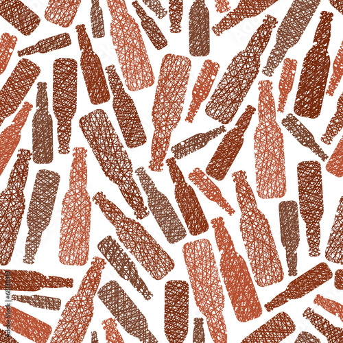 Beer bottles seamless pattern, Pub theme seamless background