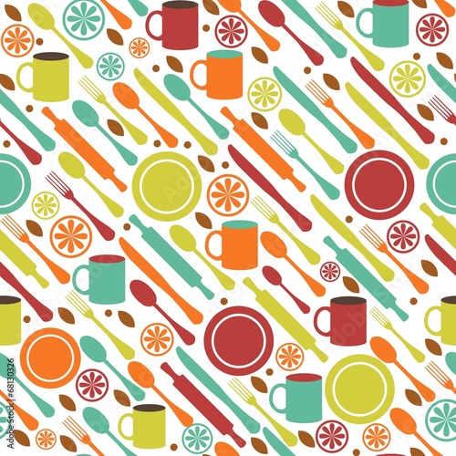 Seamless pattern of kitchen utensils in flat style