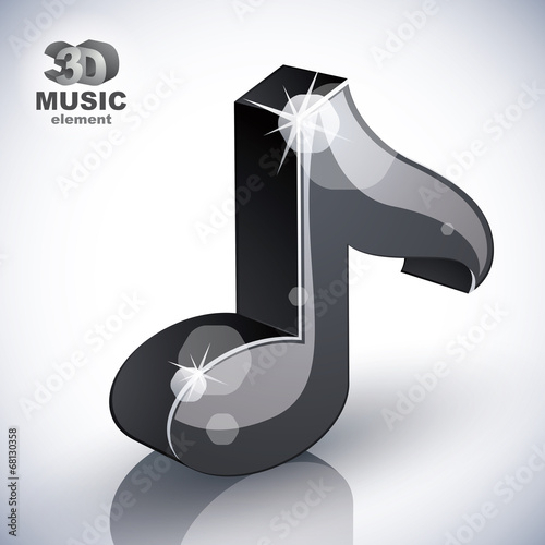 Black musical note icon isolated.