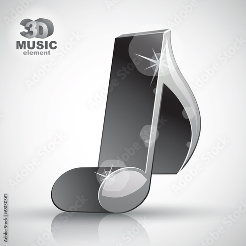 Trendy metallic slim musical note 3d modern style icon isolated.