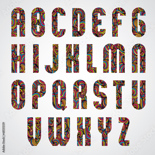 Condensed alphabet letters design decorated 