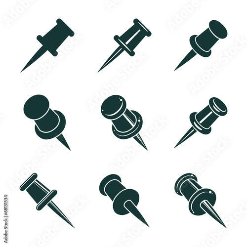 Push pins icons isolated on...