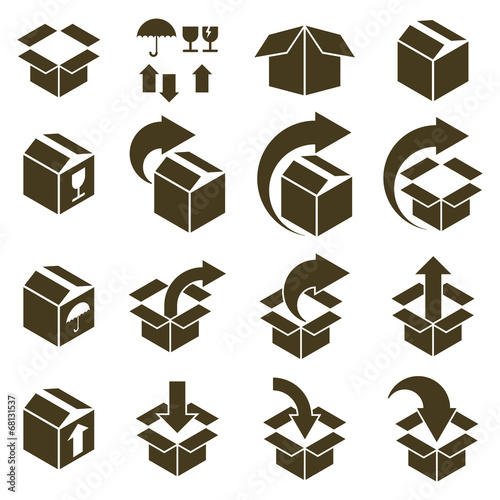 Packaging boxes icons isolated, vector set