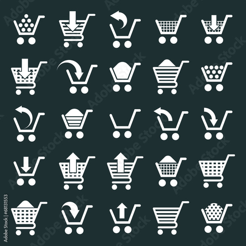 Shopping cart icons vector set, supermarket